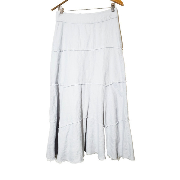 Cabi Womens XS Skirt 100% Linen Maxi Tiered Bohemian Gray Raw Hems - Picture 1 of 10
